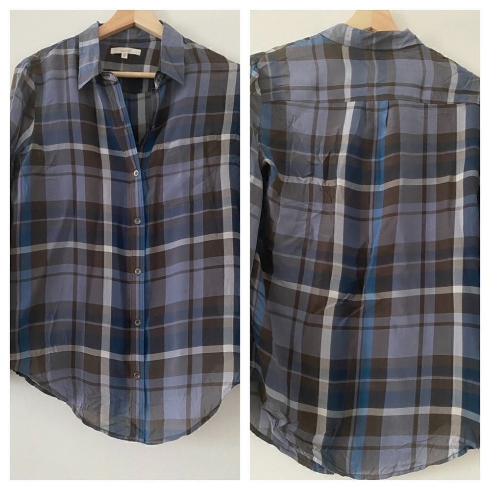Women silk plaid shirt Size XS